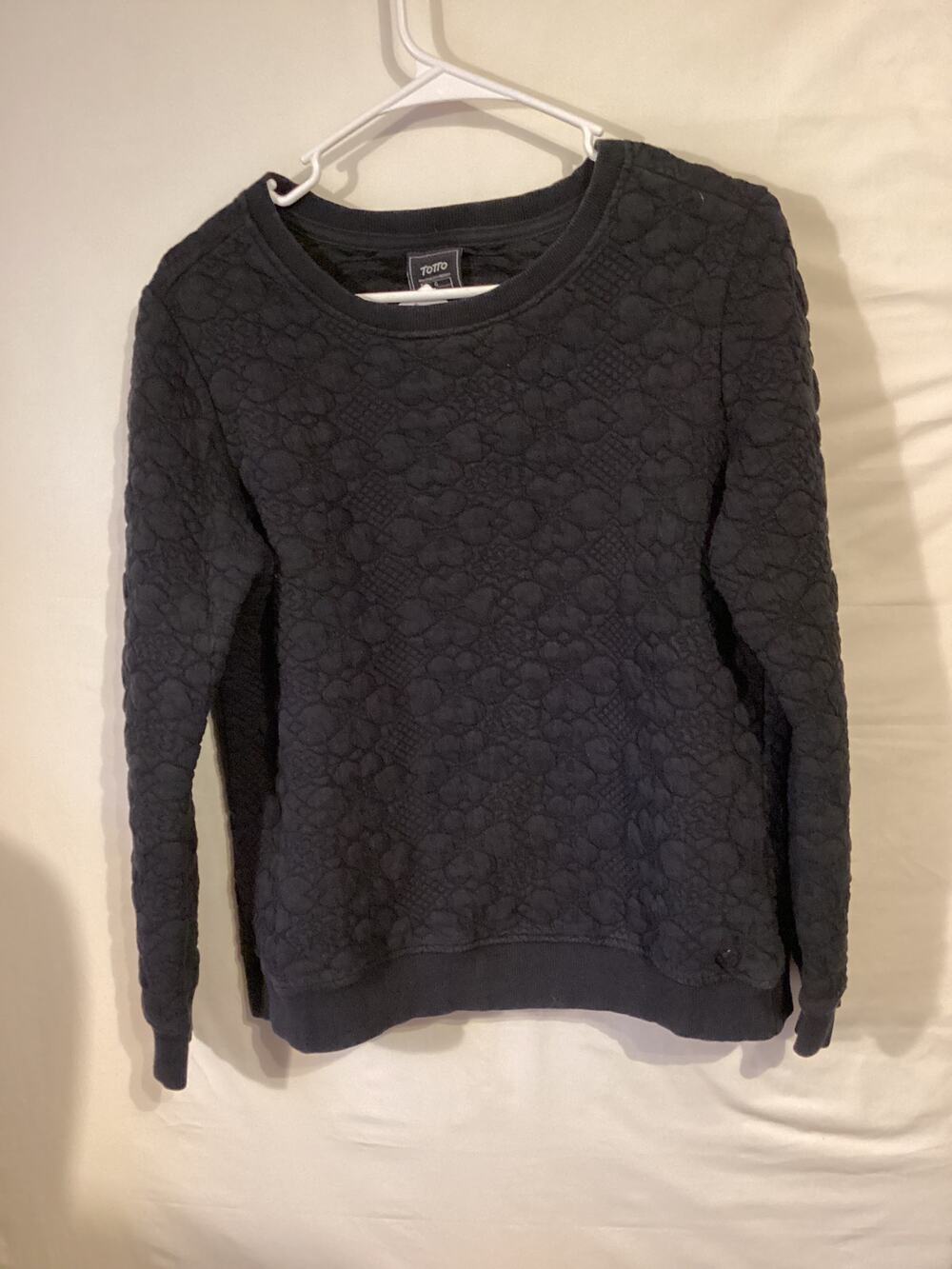 2585 Totto Womens Long Sleeve Crew Neck Quilted Top Navy Blue Size Large